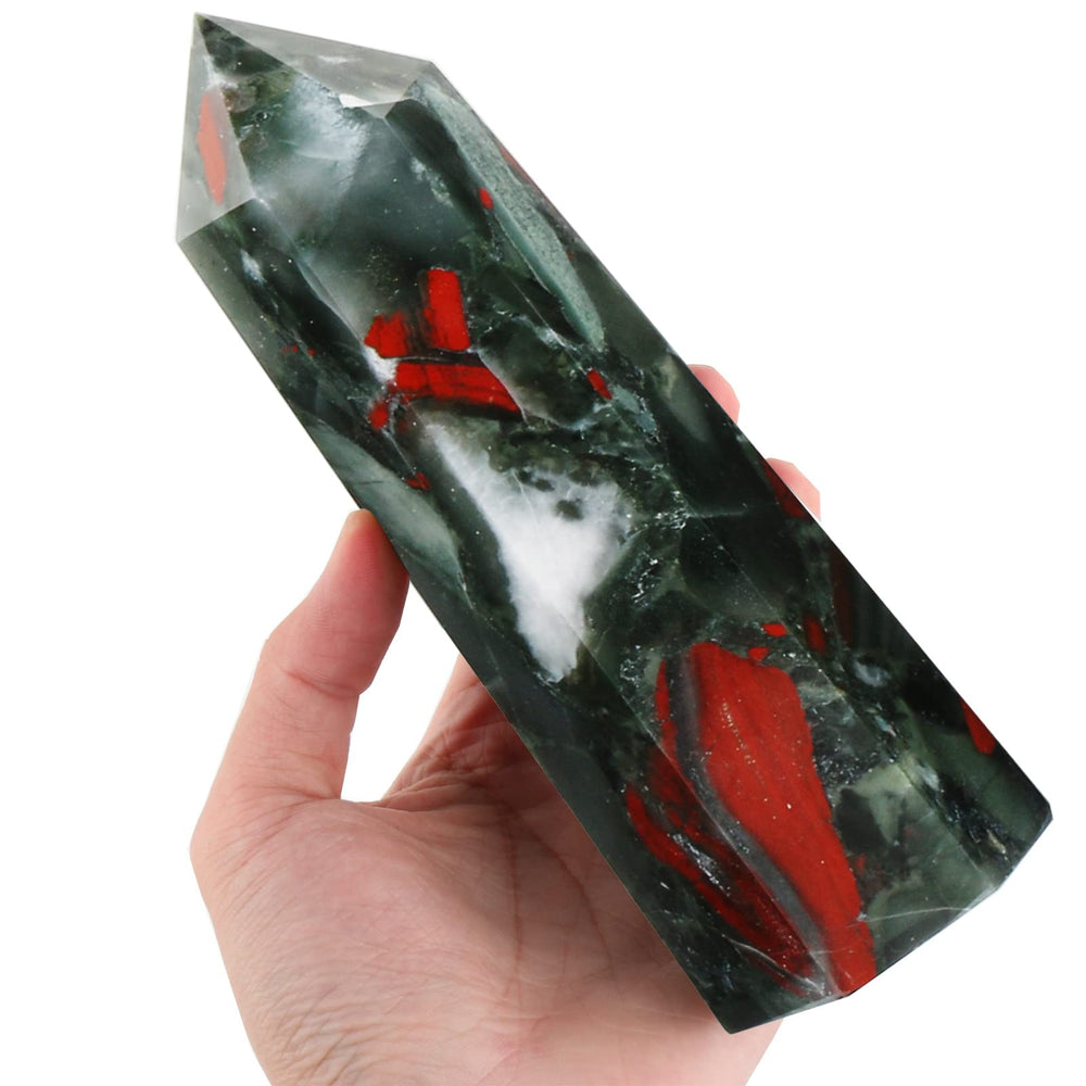 FZBHRO Africa Bloodstone Obelisk close-up displaying hematite inclusions for enhanced ambiance