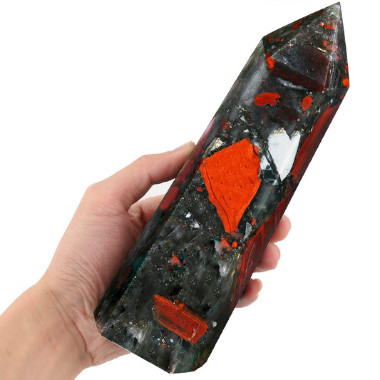FZBHRO bloodstone tower side view highlights natural variation for meditation spaces