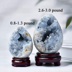 Close-up of the blue Celestite Geode Egg showing natural patterns and textures.