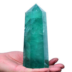 FZBHRO green fluorite quartz tower, a six-faceted centerpiece for meditation focus and calm energy.