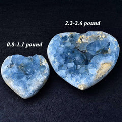 FZBHRO hand-carved celestite heart geode shows natural pattern for meditation spaces.