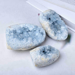 FZBHRO delicate celestite geode highlighting natural texture