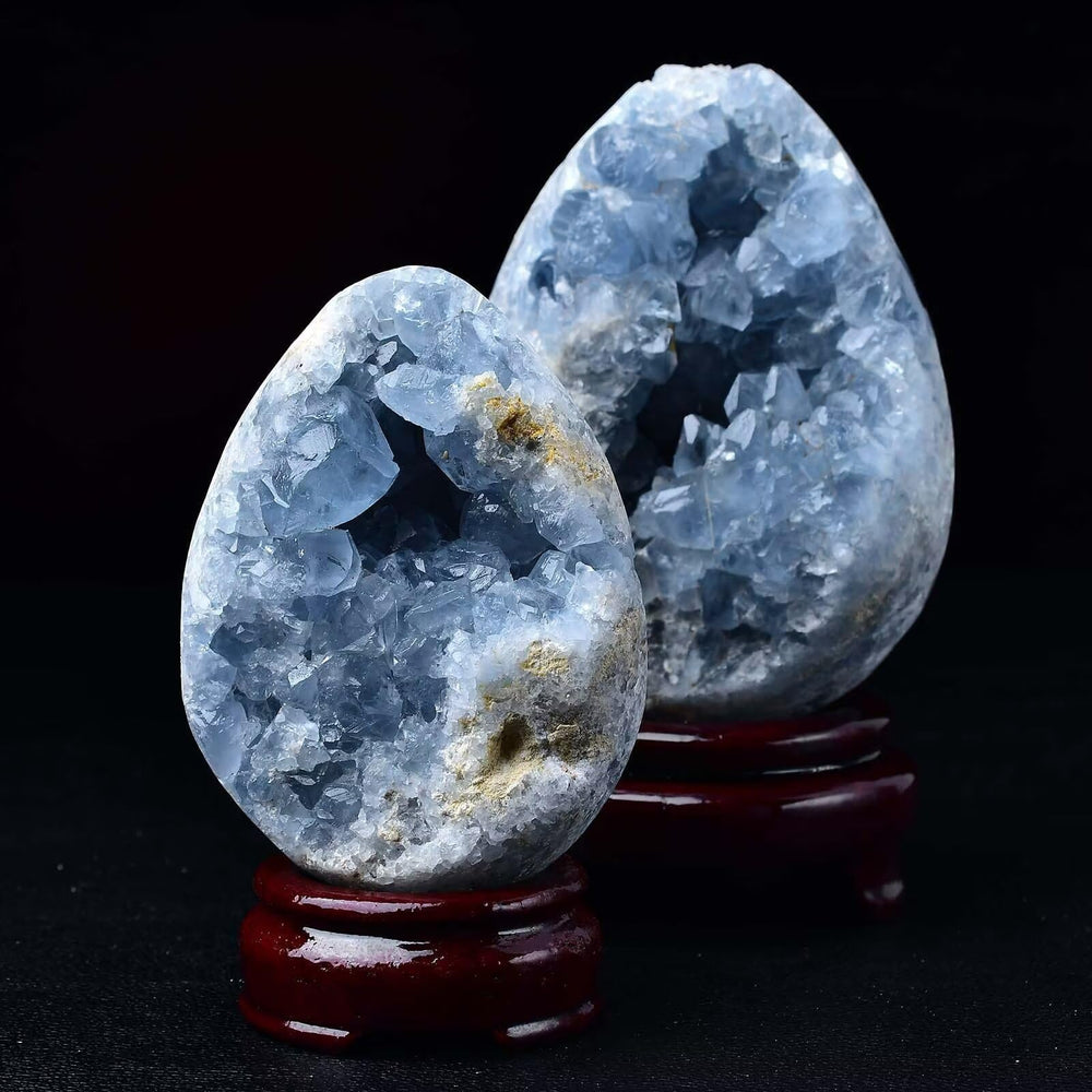 Office desk decor with FZBHRO celestite egg creating peaceful ambiance.