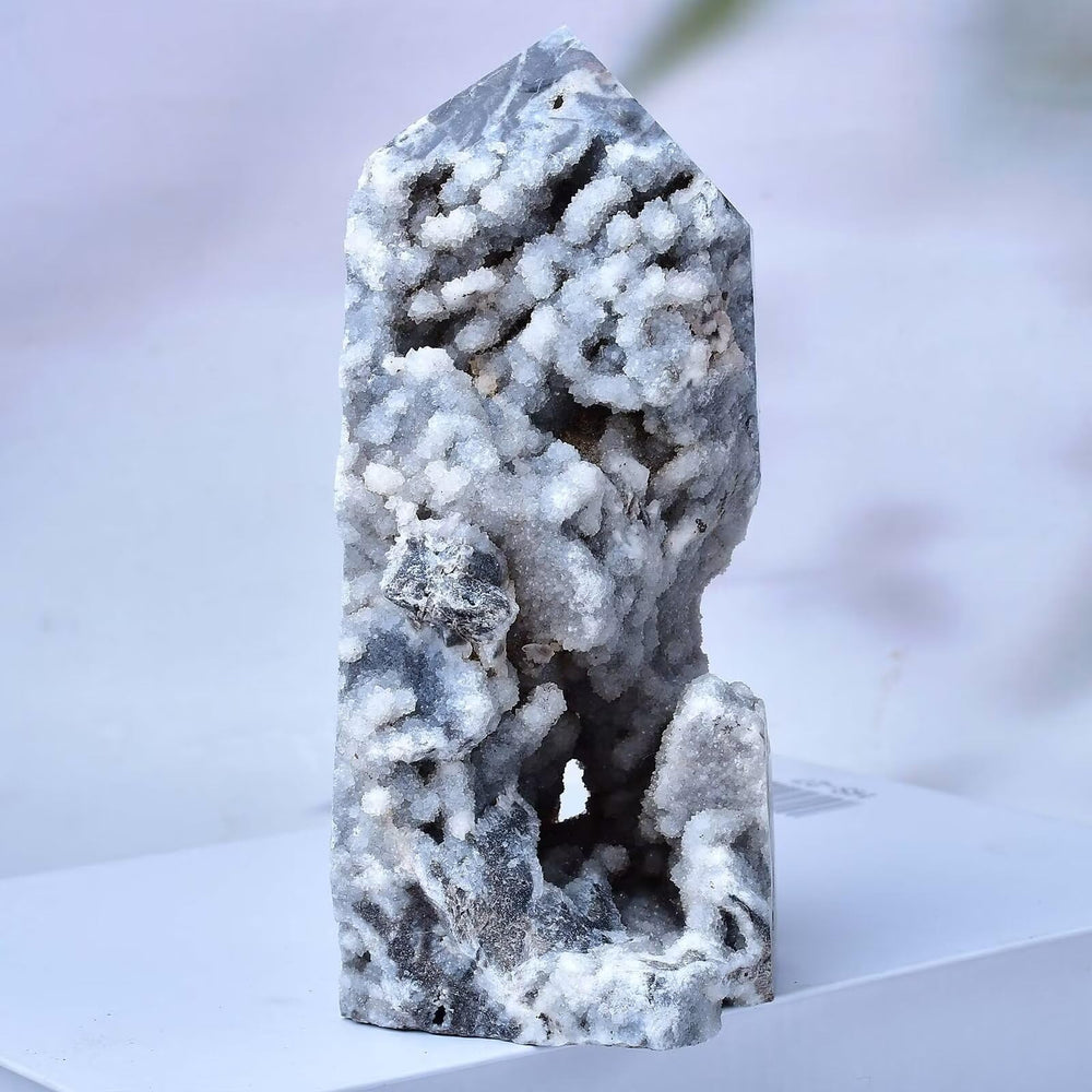 FZBHRO sphalerite geode tower irregular shape displayed for peaceful ambience