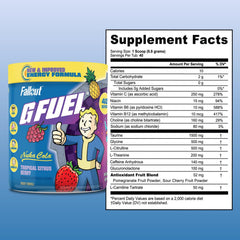 Bottle pouring G Fuel Nuka Cola 2.0 sugar-free formula for clean energy