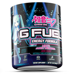 G Fuel Sweet Melodies Miku packaging showcases flavor and the sugar-free formula.