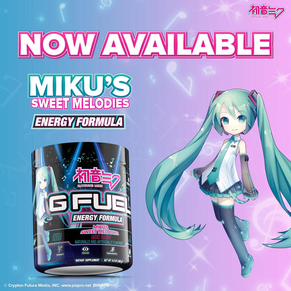 G Fuel Sweet Melodies Miku shaker ready to mix a zero-sugar energy drink.