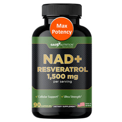 GADE Nutrition NAD+ with Resveratrol bottle front view highlighting antioxidant support for healthy aging