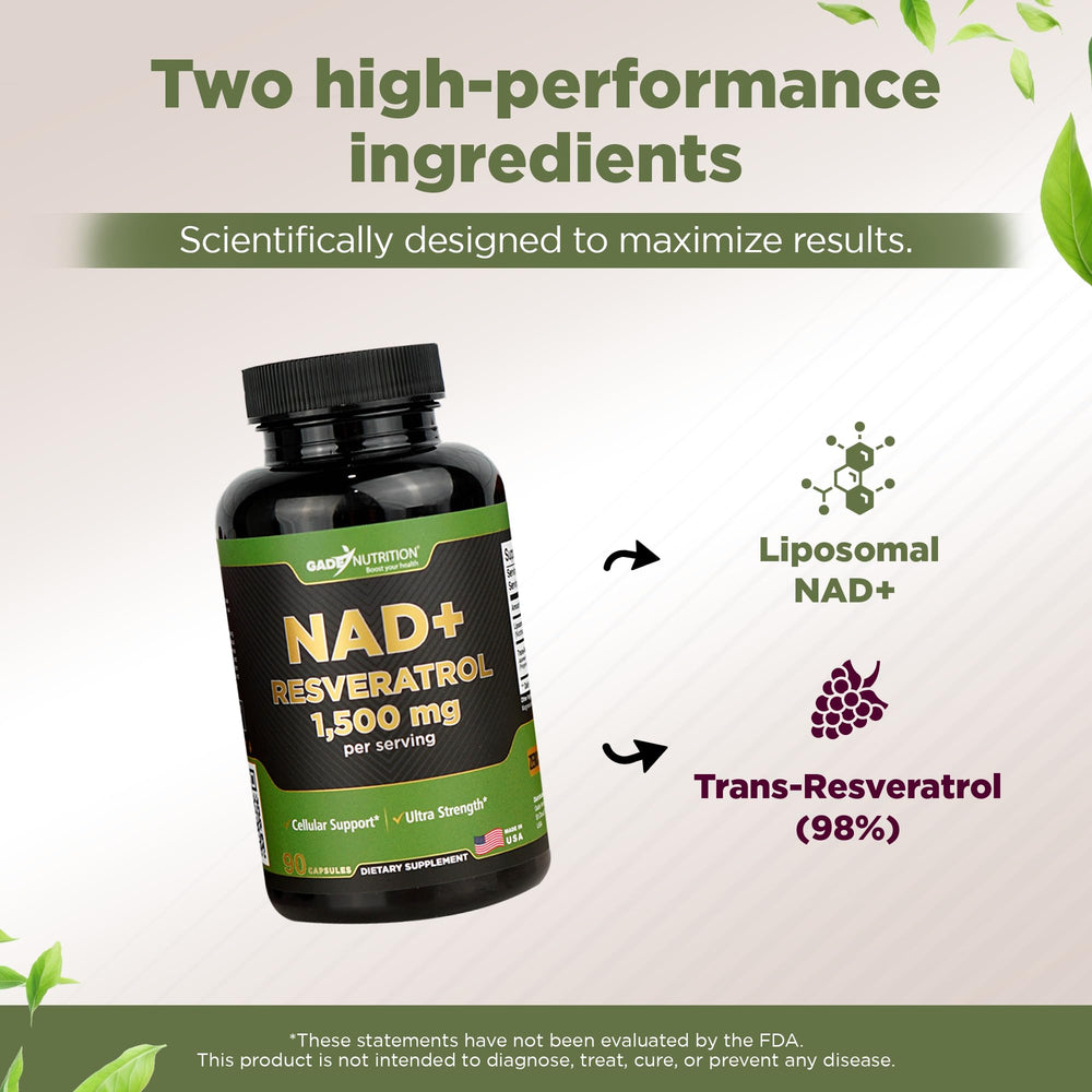 GADE Nutrition NAD+ with Resveratrol bottle pour demonstrates easy daily supplementation for sustained energy