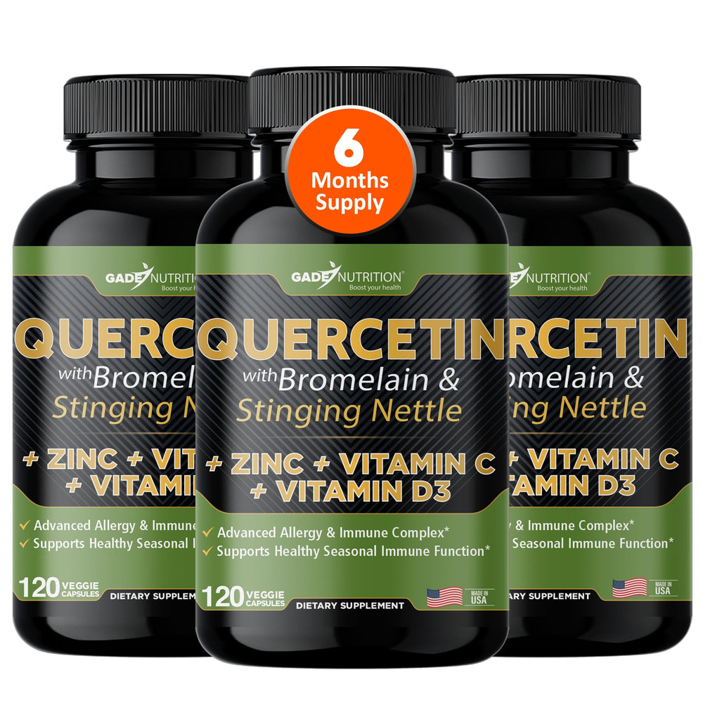 Gade Nutrition quercetin bottle shows 500 mg daily wellness formula