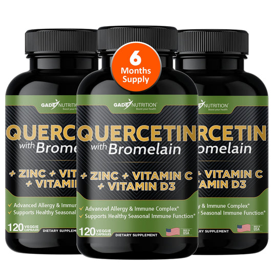 Gade Nutrition Quercetin bottle on counter for daily immune-support ritual.