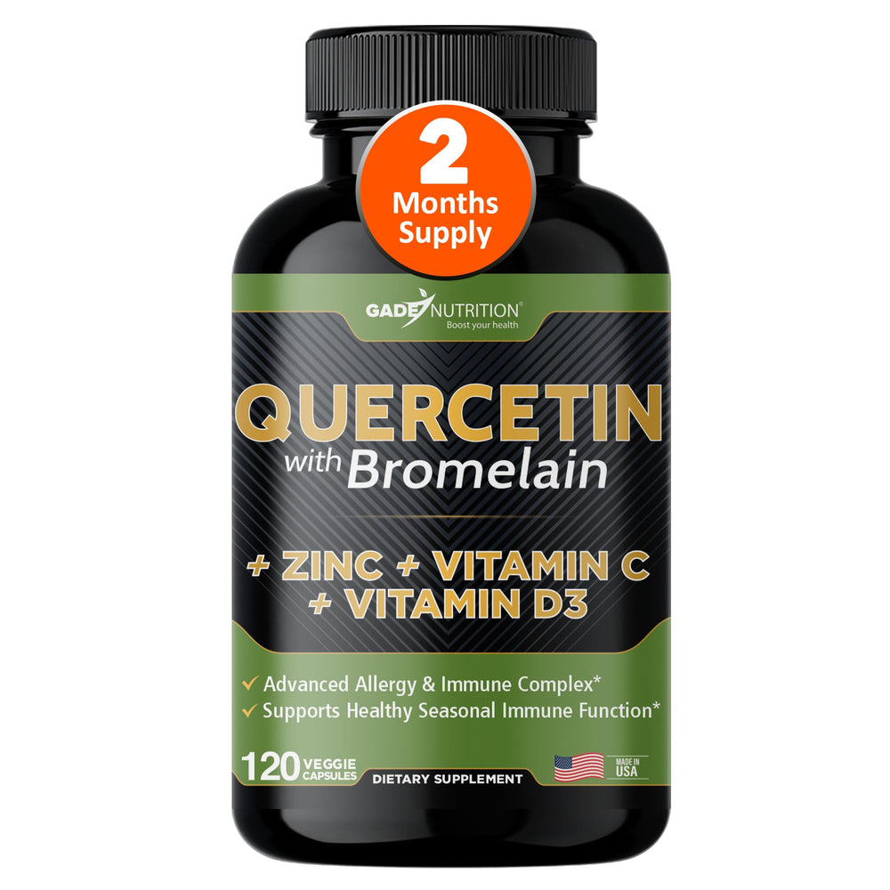 GADE NUTRITION Quercetin bottle with capsules for immune support may help immunity.