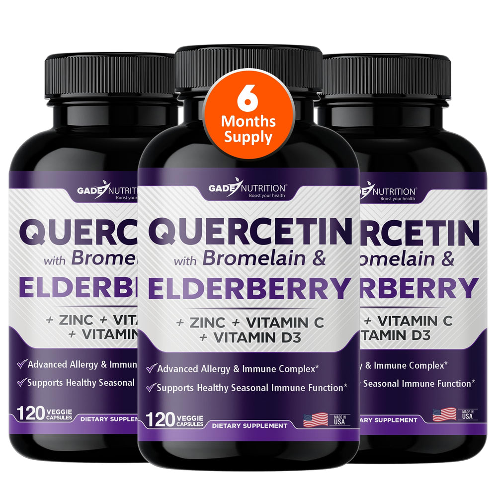 Gade Nutrition Quercetin bottle label highlights immune-support ingredients.