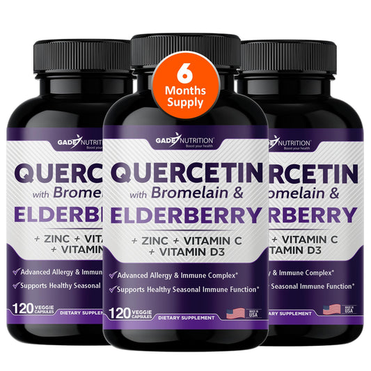 Gade Nutrition Quercetin bottle label highlights immune-support ingredients.