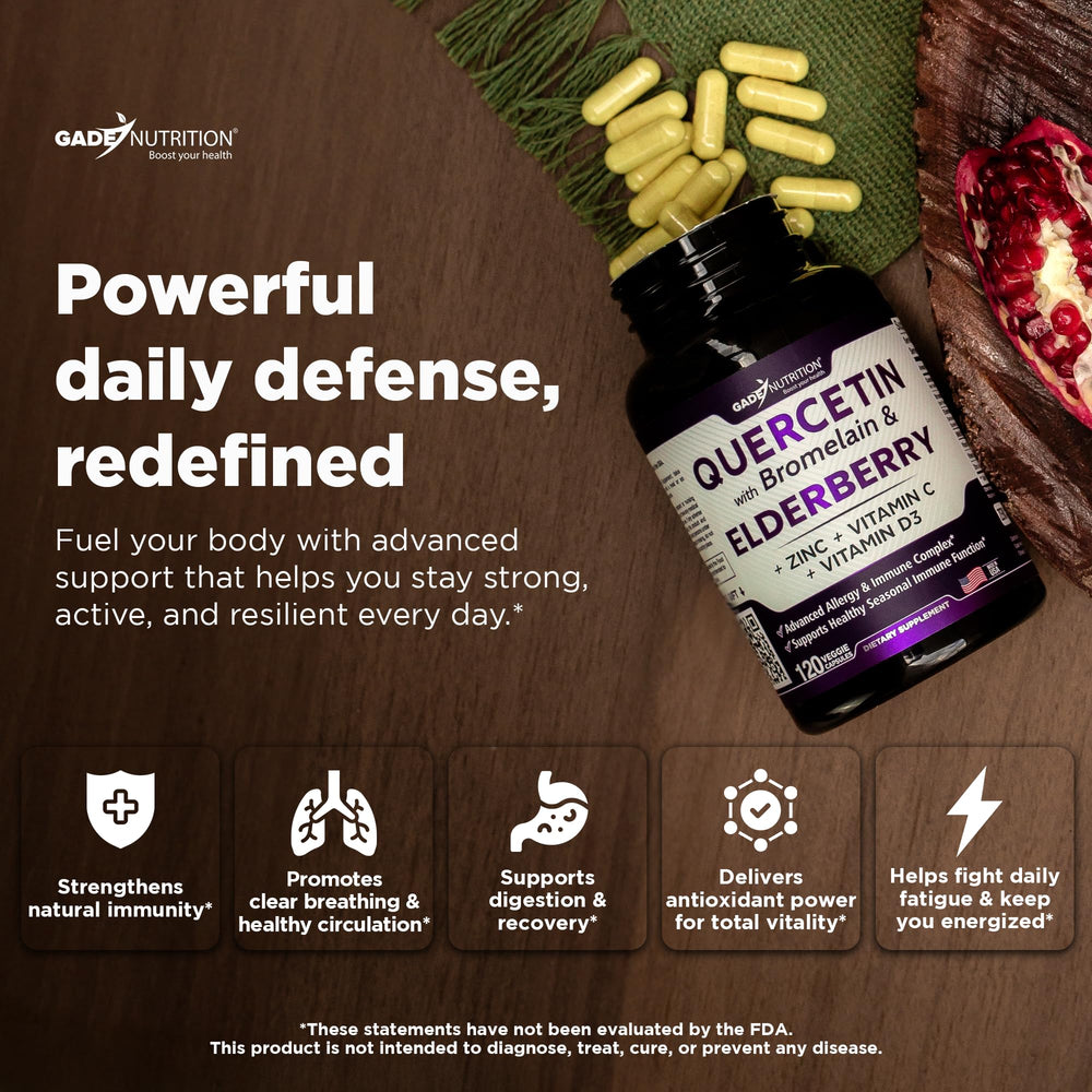 Gade Nutrition Quercetin capsules closeup for daily immune support.
