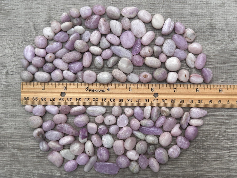 GAF TREASURES Kunzite tumbled stones for serene energy rituals.