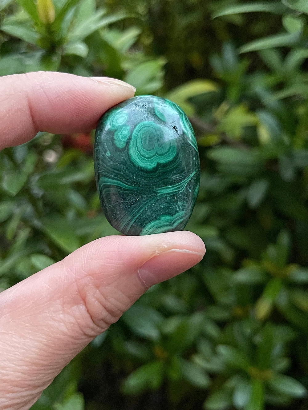 GAF TREASURES Malachite tumbled stones closeup with natural color variation