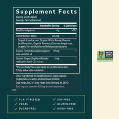 Gaia Herbs Cramp Relief label closeup highlighting fennel and licorice roots