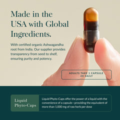 Gaia Herbs Ashwagandha Root label showcasing India origin and quality