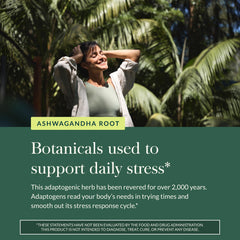 Gaia Herbs Ashwagandha Root label highlights stress-relief note