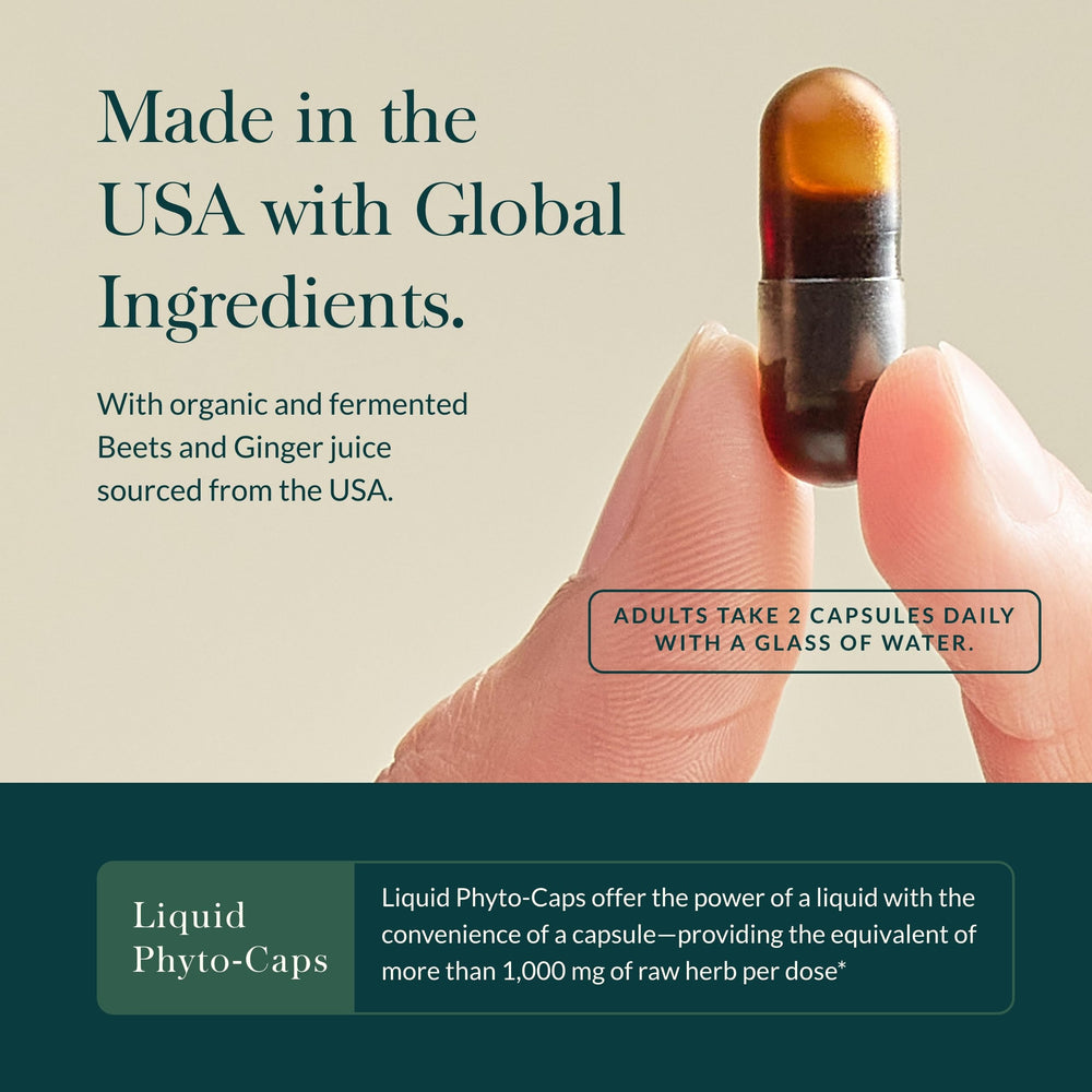 Gaia Herbs bottle front label with dairy-free and gluten-free claims.