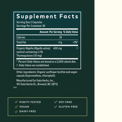 Capsule pour close-up demonstrates easy daily intake of Gaia Herbs black seed oil