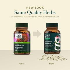 Gaia Herbs Echinacea Supreme regenerative organic farm detail shows silver level standard.