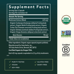 Gaia Herbs Everyday Mushrooms blend featuring Reishi Cordyceps Turkey Tail Shiitake Chaga