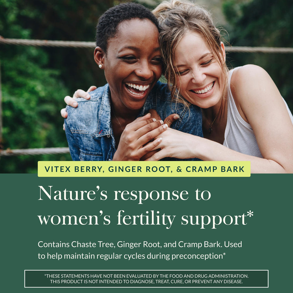 Graphic illustrating the plant-based ingredients in Gaia Herbs Fertility Support.