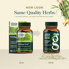 Gaia Herbs Ginkgo Leaf ISO-tested lab badge reinforces product purity.