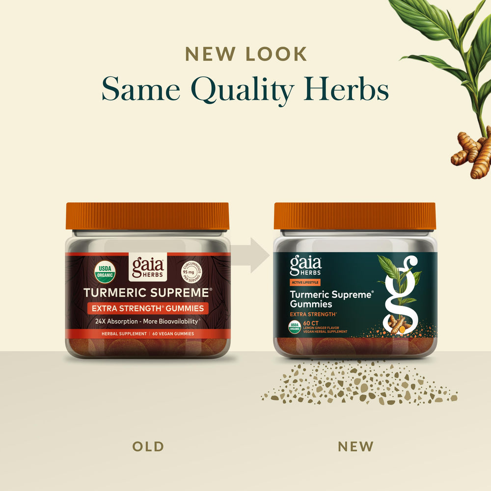 Gaia Herbs two gummies on spoon illustrating recommended serving convenience
