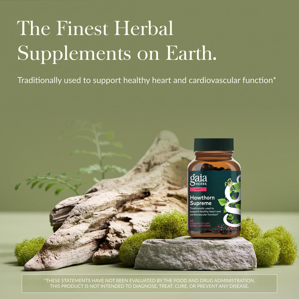 Gaia Herbs Hawthorn Supreme capsules offering convenient heart health routine
