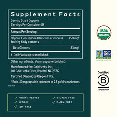 Gaia Herbs Lion's Mane capsules stack for daily brain support