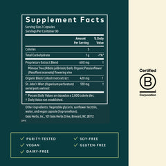 Gaia Herbs Menopause Nighttime label details highlight botanical ingredients.