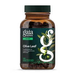 Gaia Herbs Olive Leaf bottle front for daily immune support.