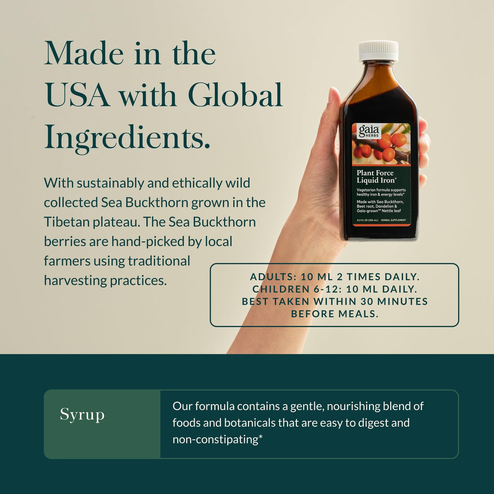 Gaia Herbs Plant Force Liquid Iron with sea buckthorn and beet root for color