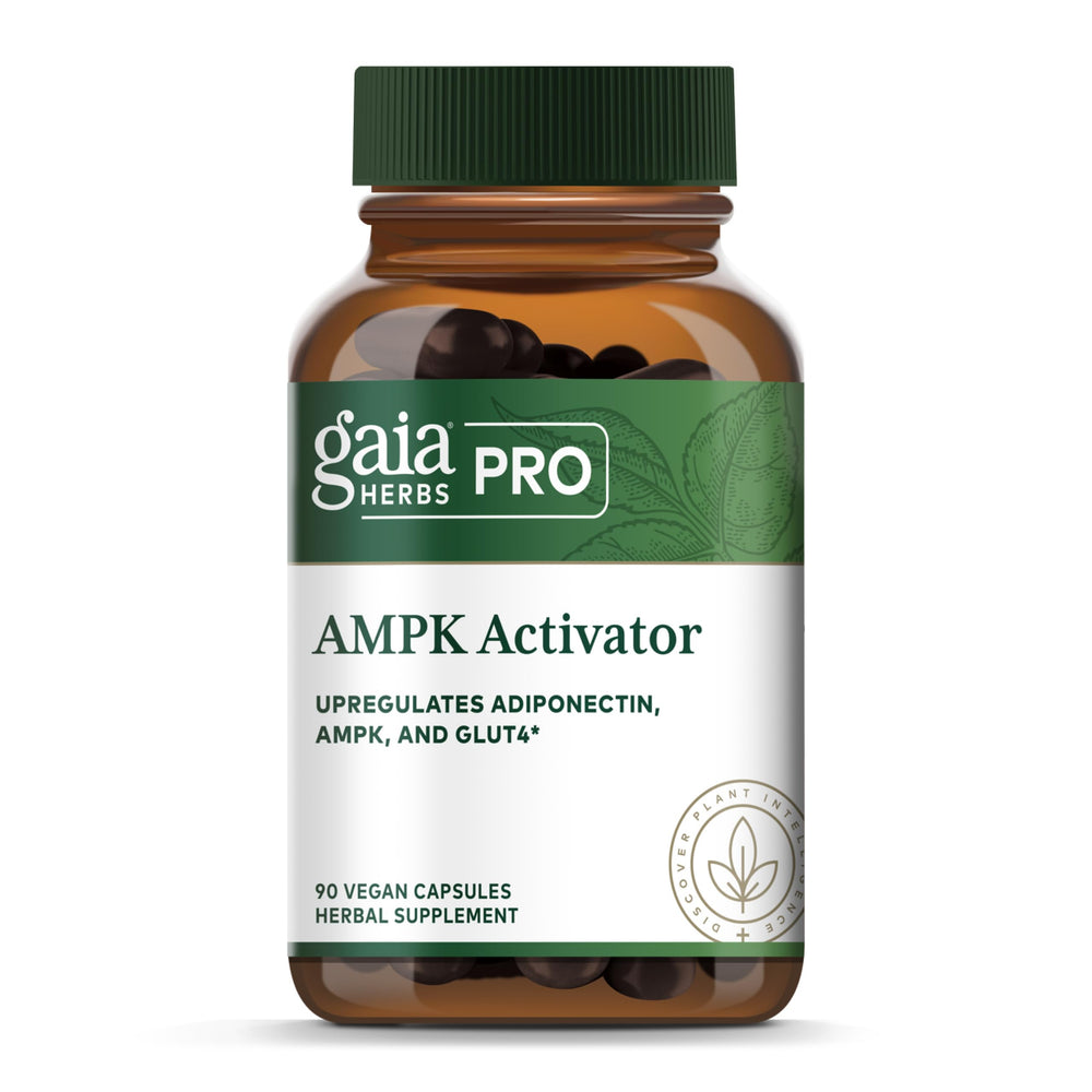 GAIA Herbs PRO AMPK Activator bottle supports caffeine-free energy for daily use.