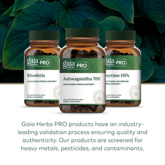GAIA Herbs PRO Ashwagandha 700 quality testing, pure potency you can trust.