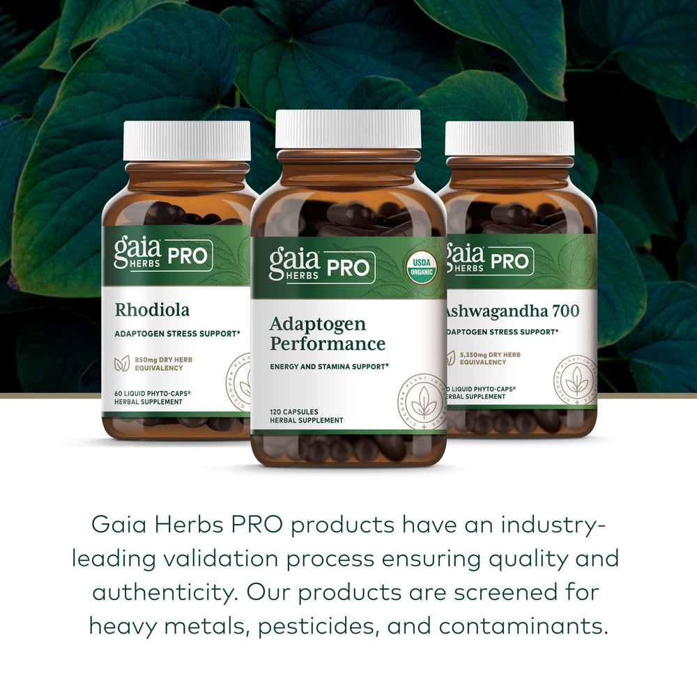 Gaia Herbs PRO Adaptogen Performance ashwagandha ingredient close-up for balance.