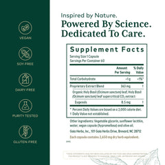 Gaia Herbs PRO Holy Basil label close-up highlighting potency