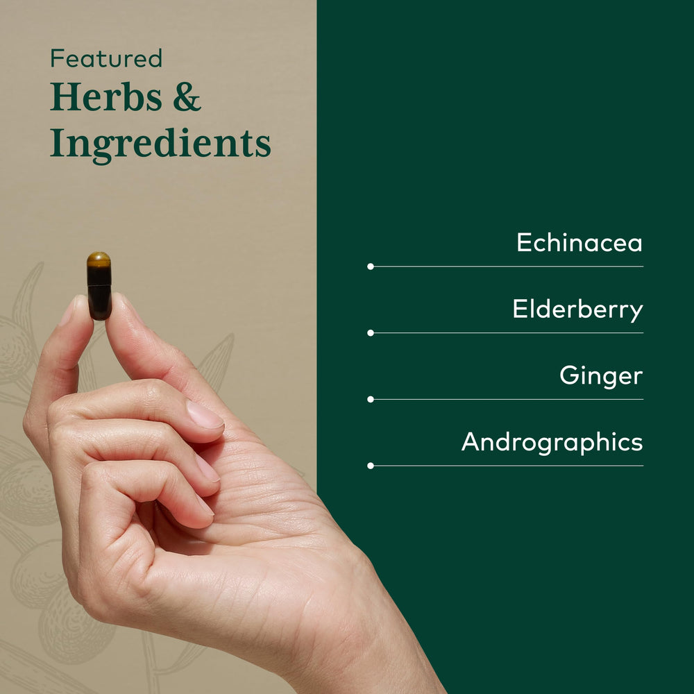 Gaia Herbs PRO Immune Activator ingredients panel featuring echinacea and elderberry.