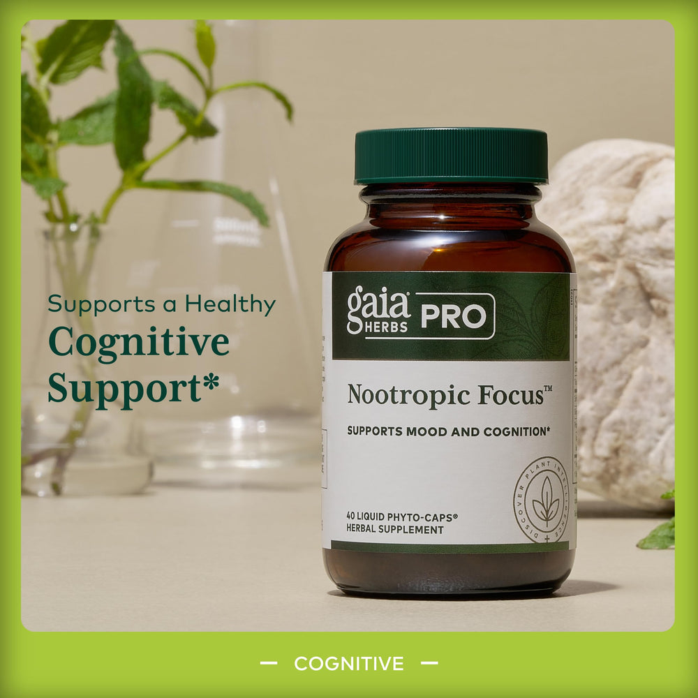 Gaia Herbs PRO saffron label indicating premium ingredients for cognitive support
