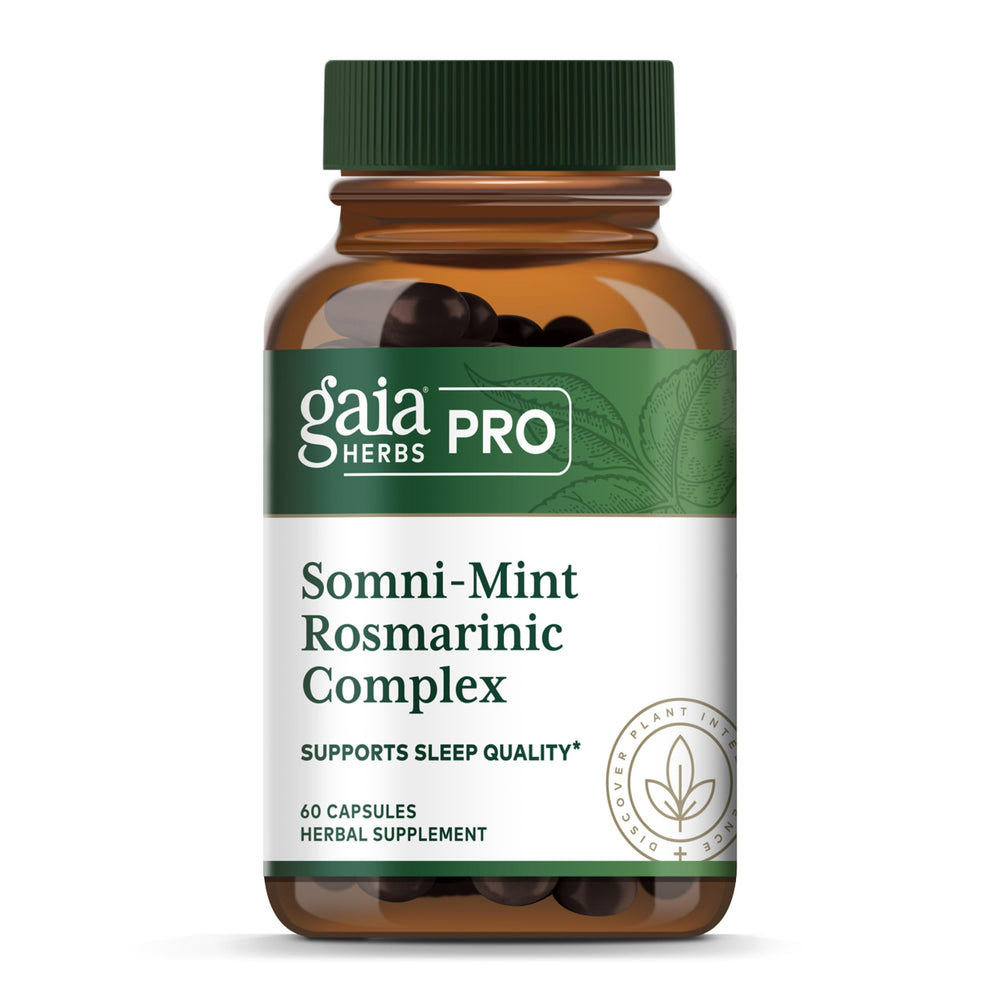 Gaia Herbs PRO Somni-Mint bottle with capsules for restful sleep.