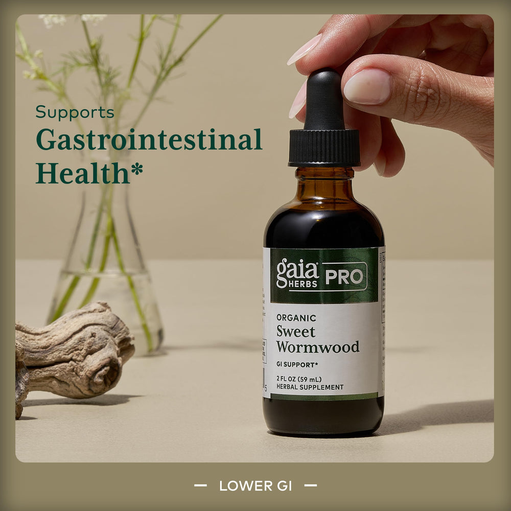 Close-up of GAIA Herbs PRO label highlighting potency and quality.