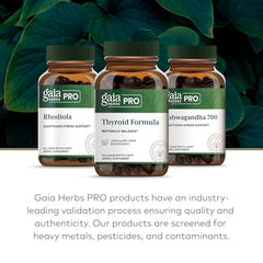 Gaia Herbs Pro Thyroid Formula ingredient label, transparent sourcing and potency.