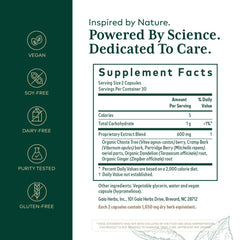 Gaia Herbs Pro Vitex Reproductive Formula capsules close-up for daily female wellness.