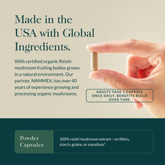 Gaia Herbs Reishi label detail shows gluten-free and soy-free quality.