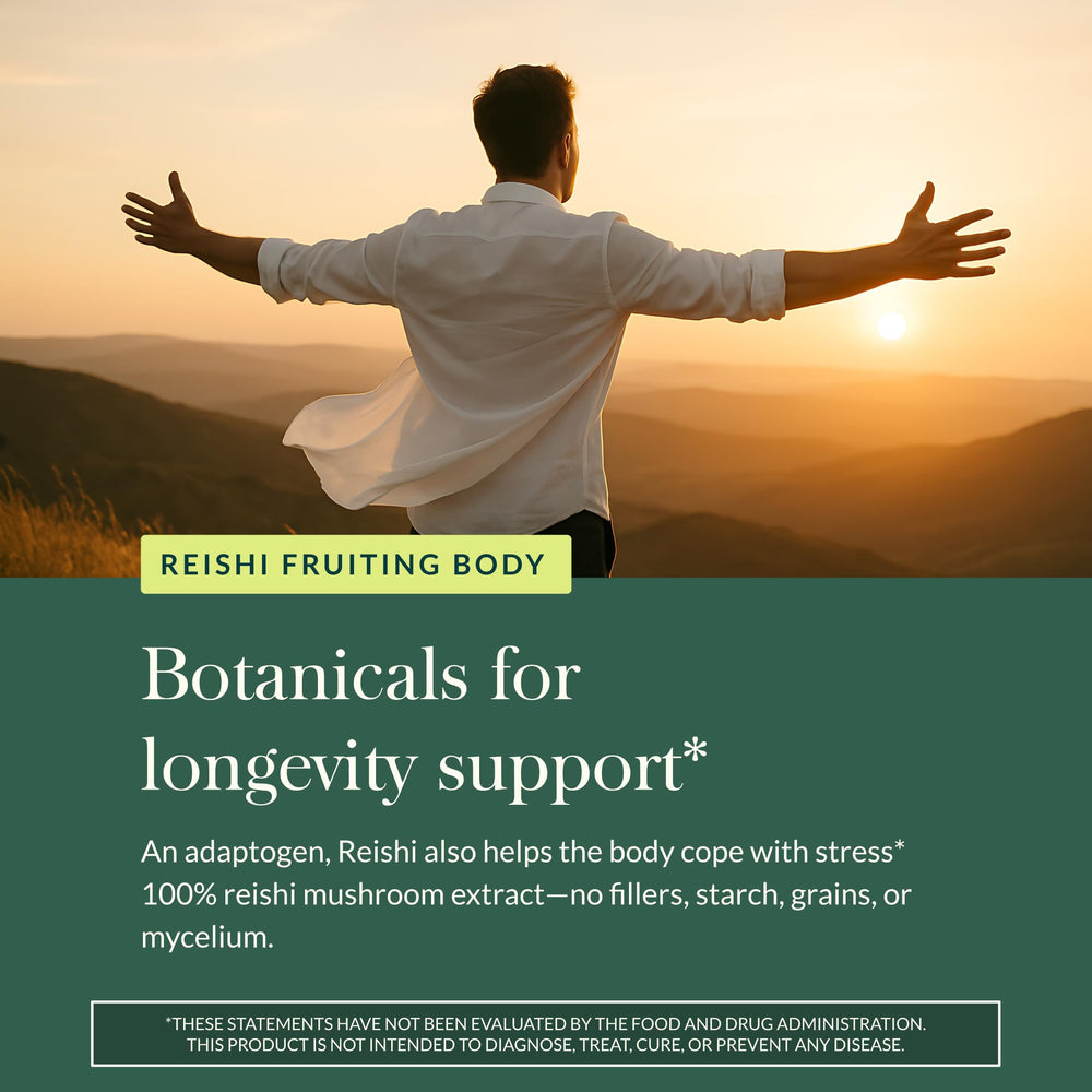 Gaia Herbs Reishi plants and herbs highlight natural sourcing.