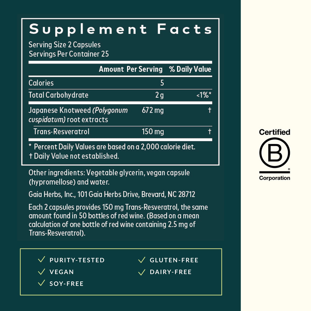 Gaia Herbs Resveratrol capsules close-up texture and size