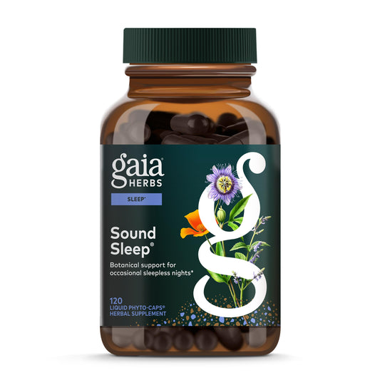 Gaia Herbs Sound Sleep bottle pour for a calming nightly routine before bed